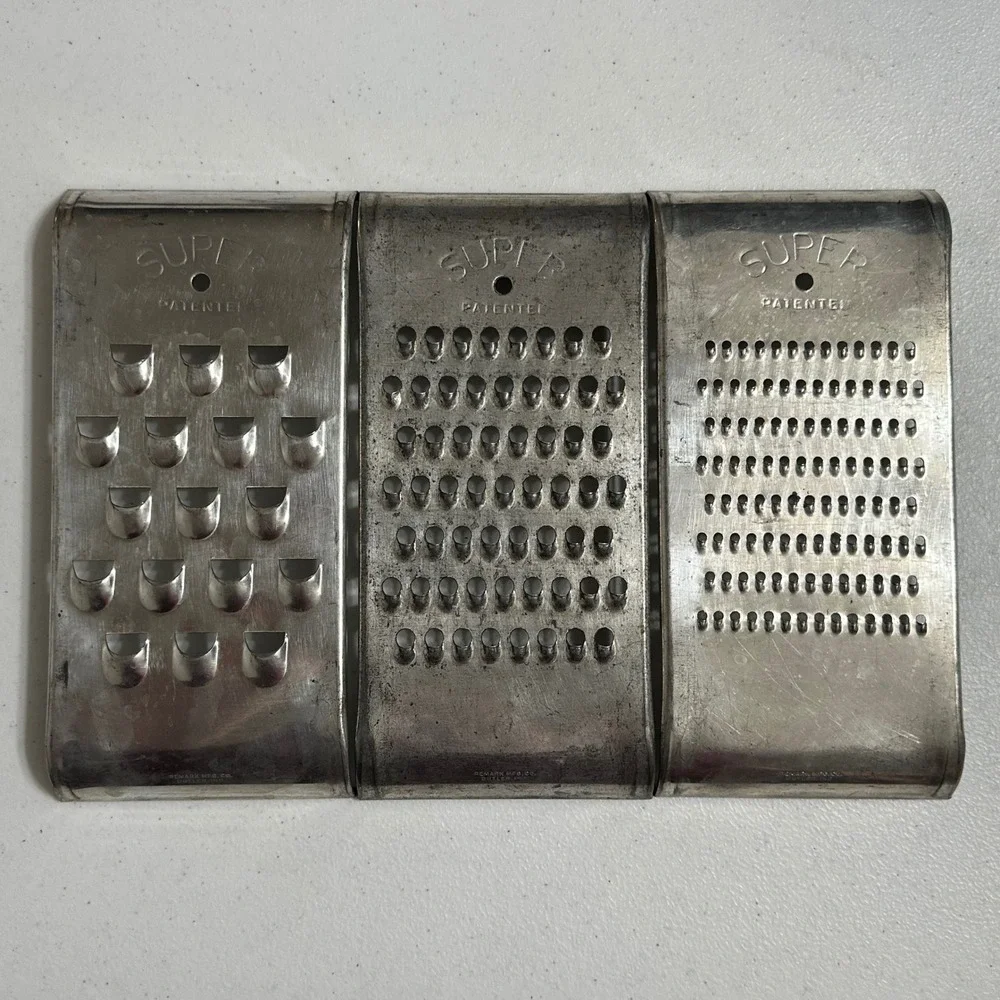 Vintage SUPER Patented Metal Food Grater Nesting Shredder Set 3 Kitchen Utensils